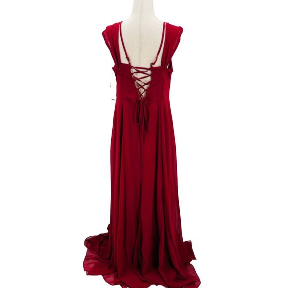 CITY STUDIOS 17 Red Cardinal Cold Shoulder Lace-Up Front-Slit Gown NWT B45 *flaw - Picture 2 of 10
